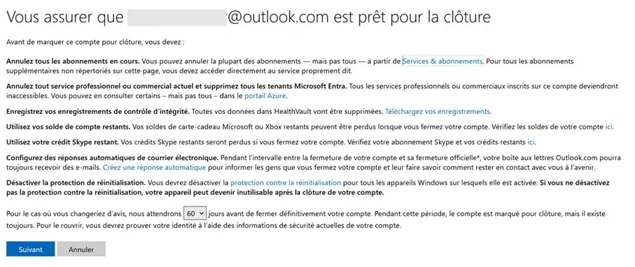 Image: Informations préalables sur les services associés à Microsoft