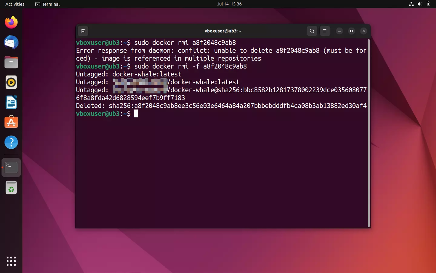 Image: Commande docker rmi en combinaison avec l’option -f (force)