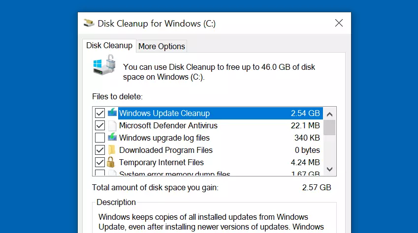 Image: Nettoyage de disque de Windows 10 : nettoyage des fichiers système