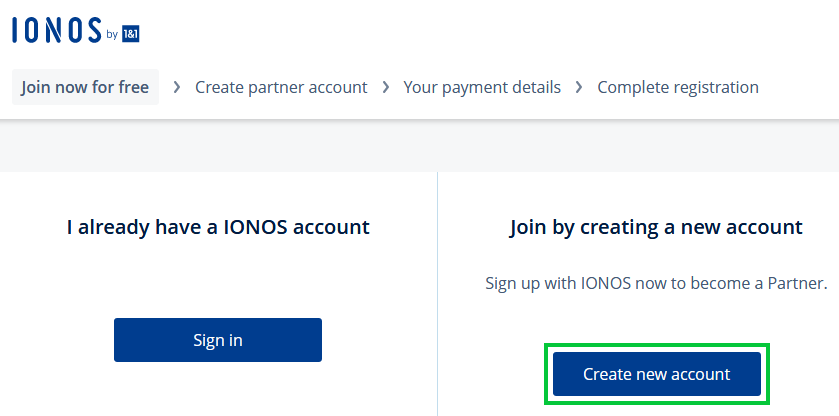 IONOS Partner Program Sign In/Registration Page