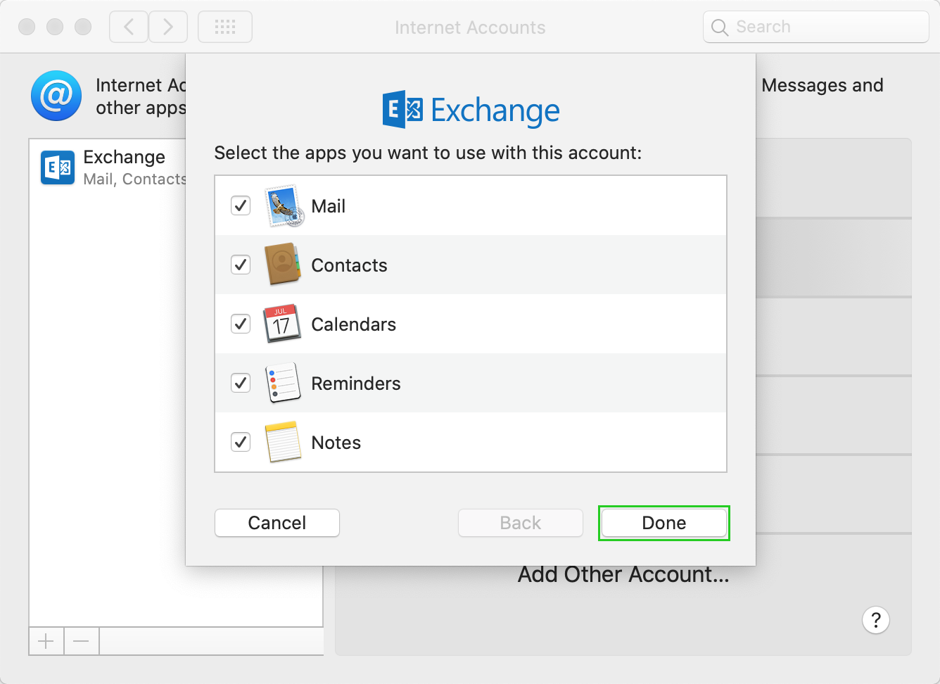 mac mail exchange sync calendars