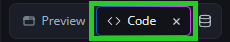 The Code tab is highlighted in the AI App & Site Builder toolbar.