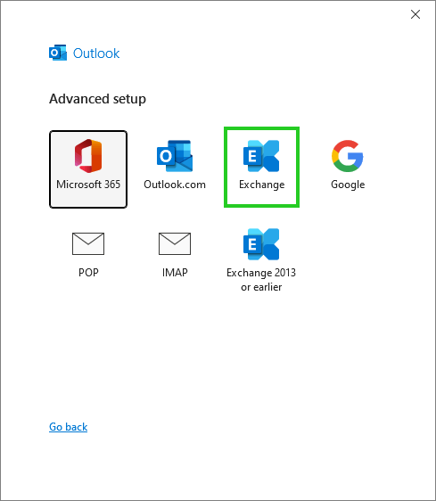 Illustration: Dialogue box for adding an account in Outlook 2024 - advanced setup