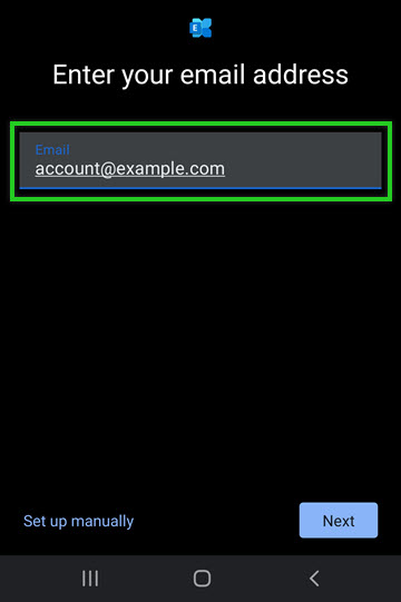 The Exchange and Office 365 option is highlighted on the Set up email screen.