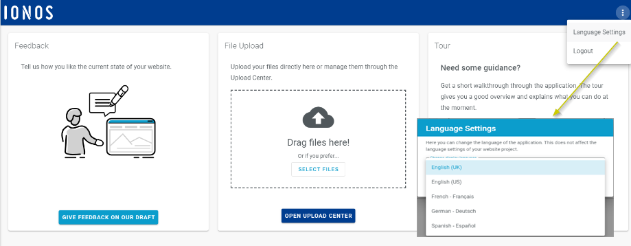 The CoOperator language settings are displayed.