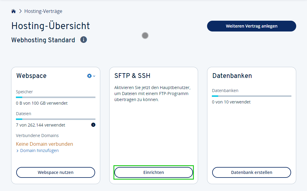 The SFTP & SSH tile at IONOS account. The "Set up" button is highlighted.