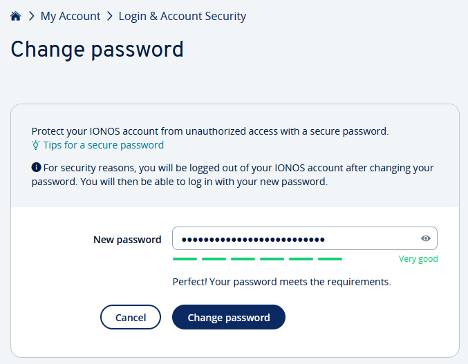 Setting a new password in your IONOS account