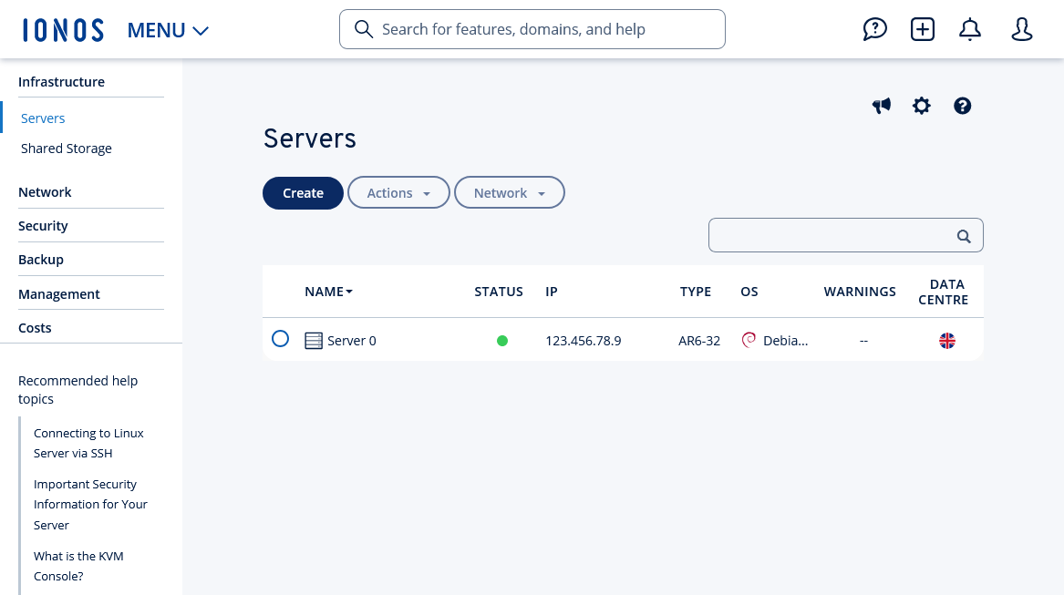 The IONOS Cloud Panel.