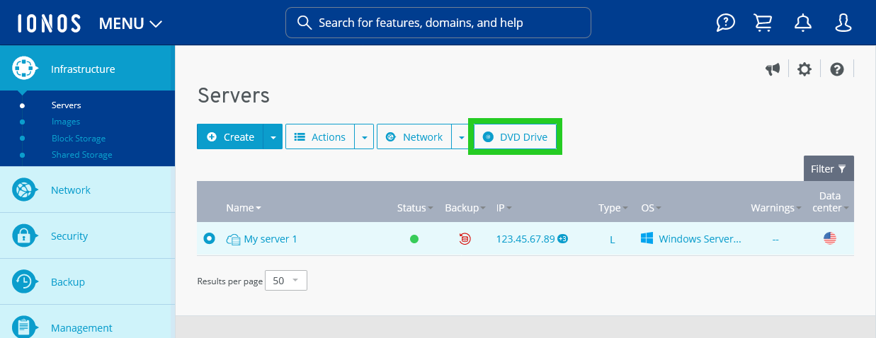 The Cloud Panel with the DVD Drive button highlighted.