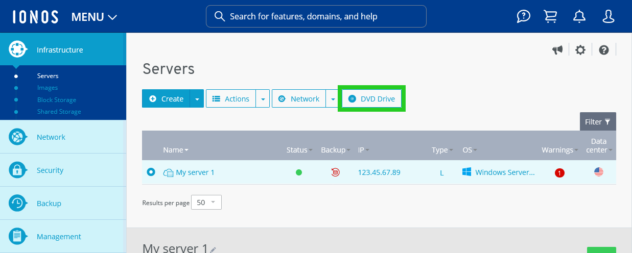 The Cloud Panel with the DVD button highlighted.