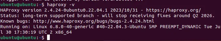 Image: Screenshot of the current HAProxy version in the terminal