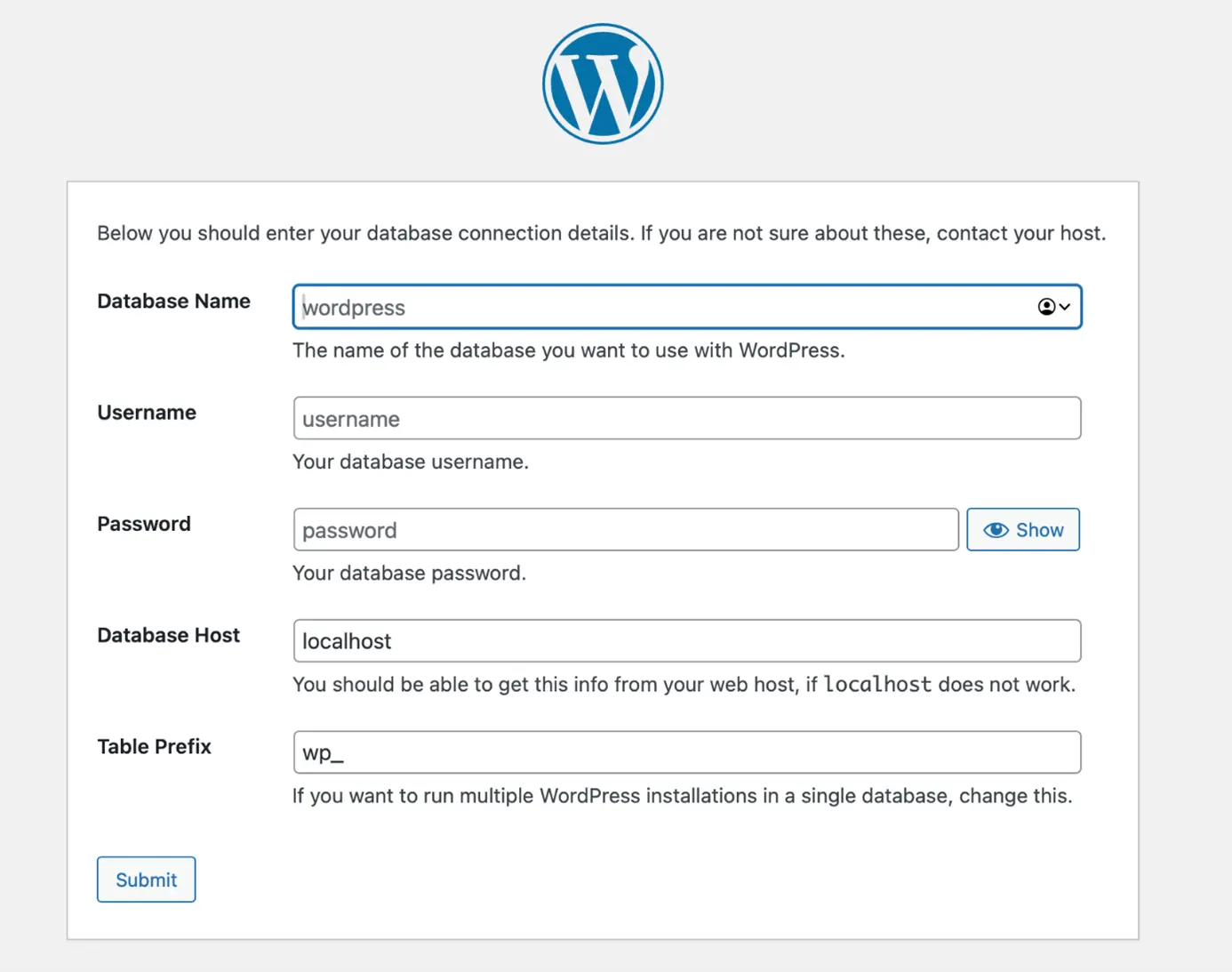 Image: Screenshot of the WordPress database connection