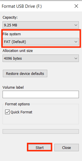 Formatting the USB stick Afbeelding: Formatting the USB stick