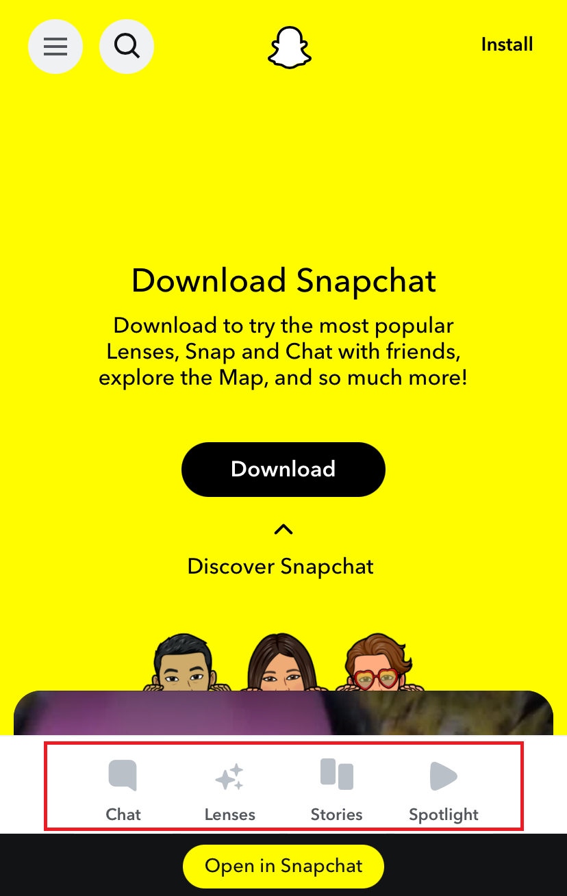 Bottom navigation bar on Snapchat Afbeelding: Bottom navigation bar on Snapchat
