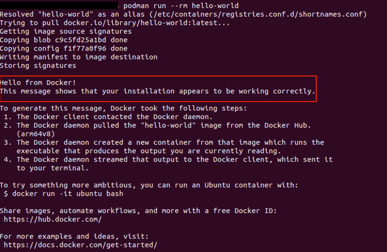 Podman: Successful creation of a test container Afbeelding: Podman: Successful creation of a test container