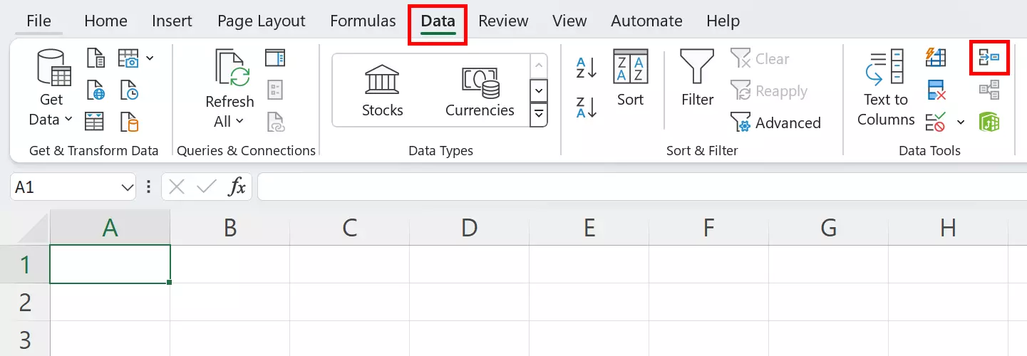 Go to ‘Data’ in the ribbon and click on ‘Consolidate’ in the Data Tools field Afbeelding: Go to ‘Data’ in the ribbon and click on ‘Consolidate’ in the Data Tools field