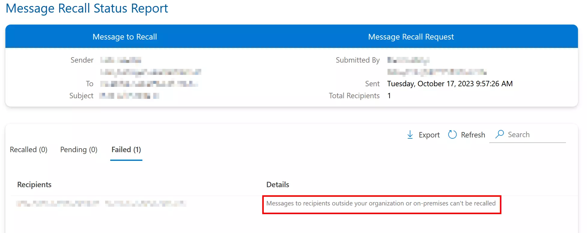 Afbeelding: Report describing a failed recall attempt