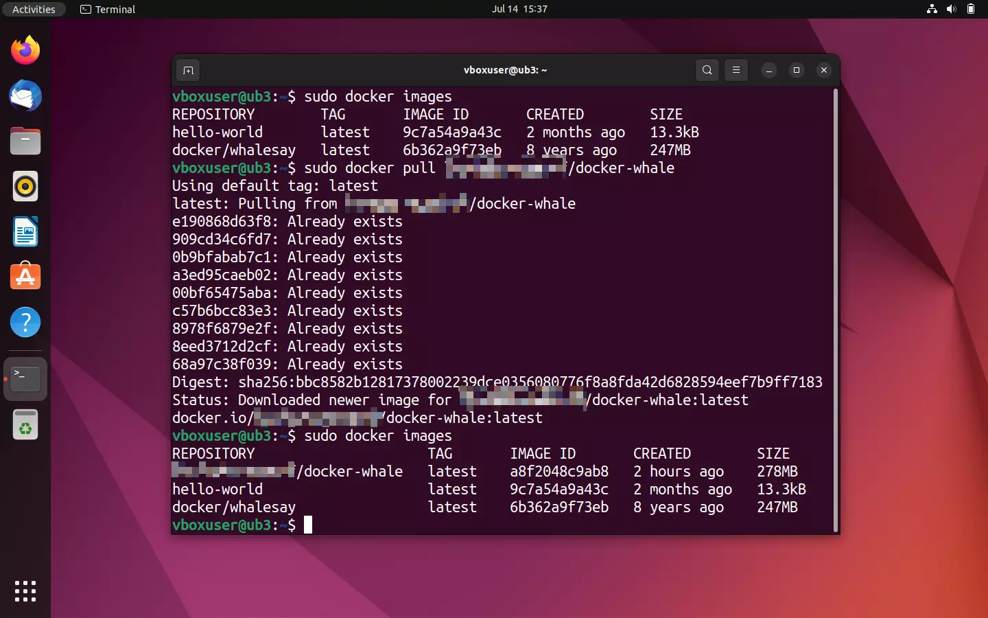Ubuntu terminal: Download from the Docker hub Afbeelding: Ubuntu terminal: Download from the Docker hub