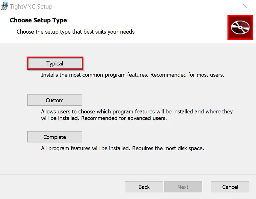 TightVNC server setup Afbeelding: TightVNC server setup