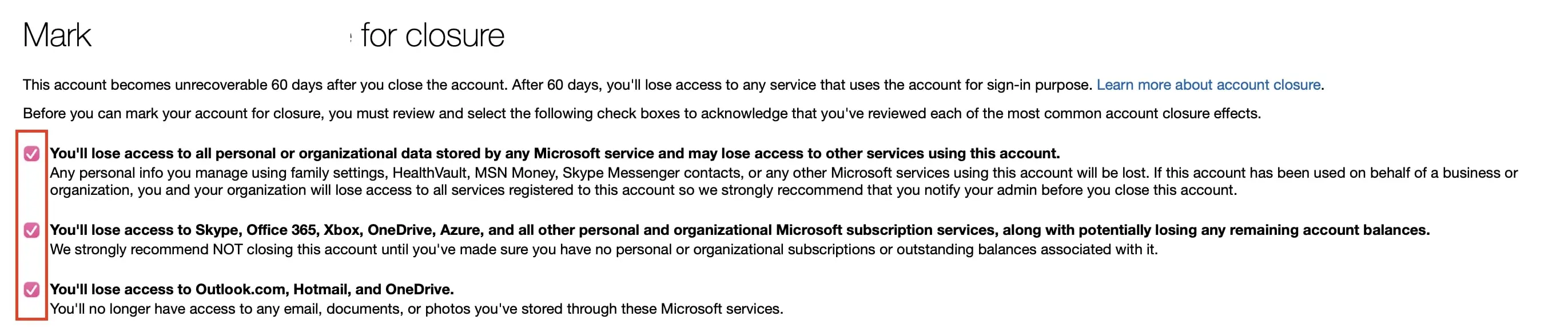 Afbeelding: Delete Microsoft account: Confirm information
