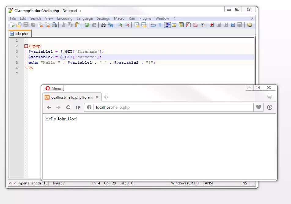 Data being passed using $_GET Afbeelding: Data being passed using $_GET