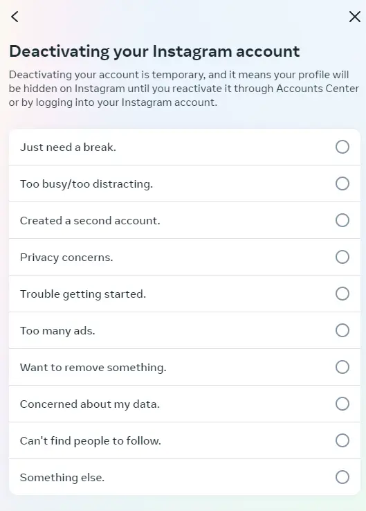Afbeelding: Give the reason for wanting to deactivate your account