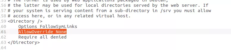 Afbeelding: Apache configuration file: Activate mod_rewrite