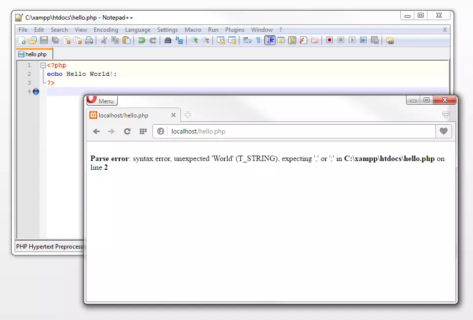Error message from web browser: Parse error Afbeelding: Error message from web browser: Parse error