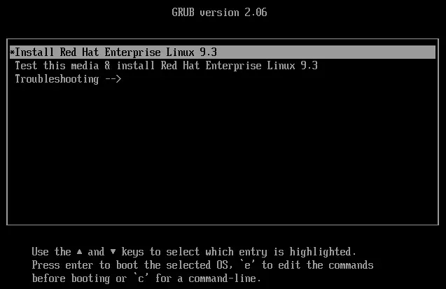 Screenshot of the Red Hat 9 installation menu Afbeelding: Screenshot of the Red Hat 9 installation menu