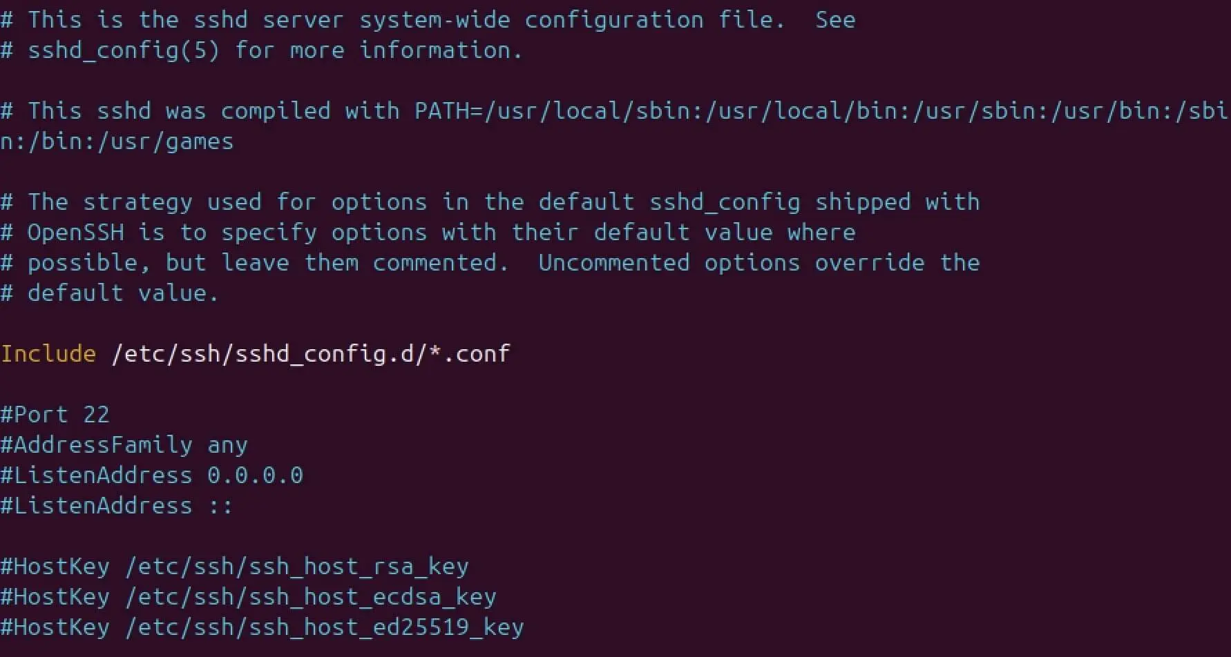 Afbeelding: Screenshot of the sshd_config file