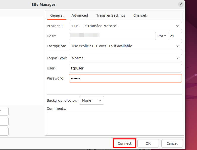 Site Manager do FileZilla Imagem: Site Manager do FileZilla