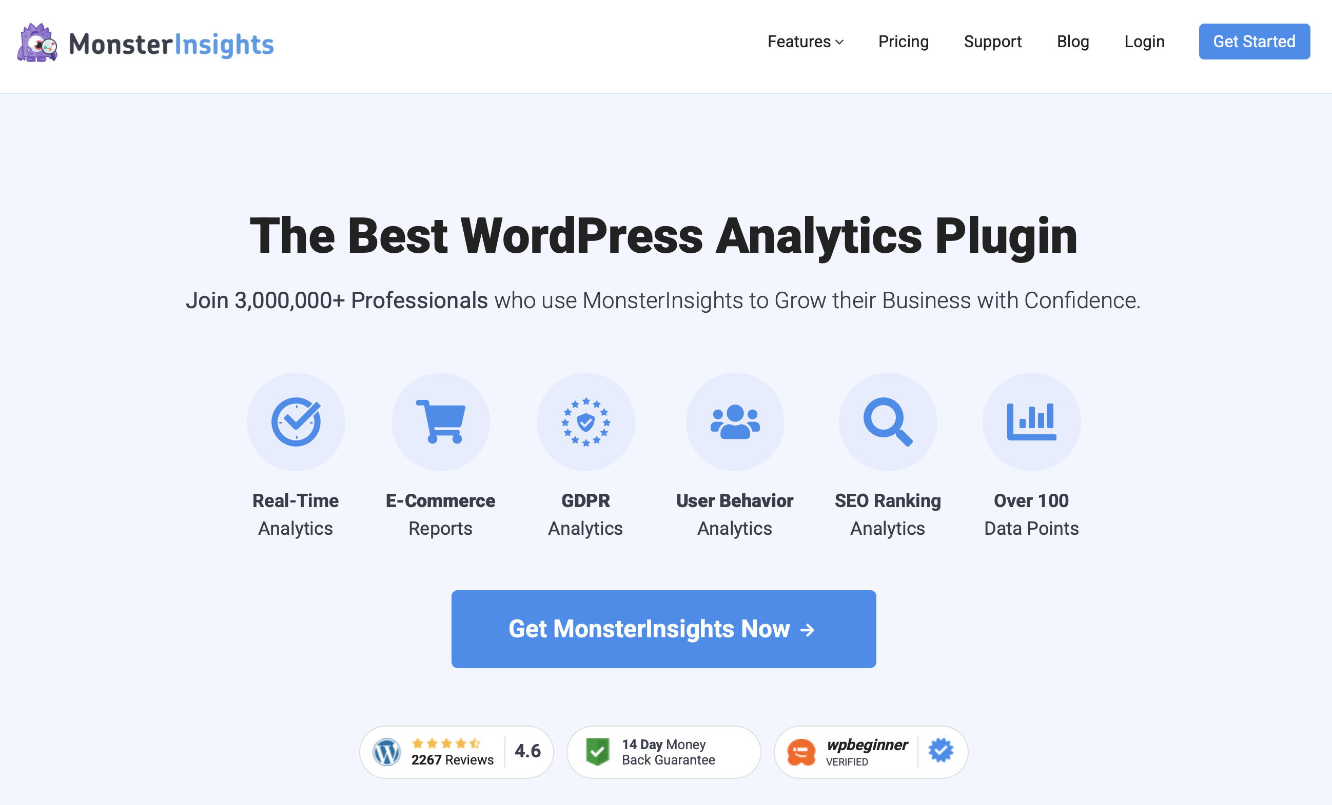 Site do plugin WordPress MonsterInsight Imagem: Site do plugin WordPress MonsterInsight