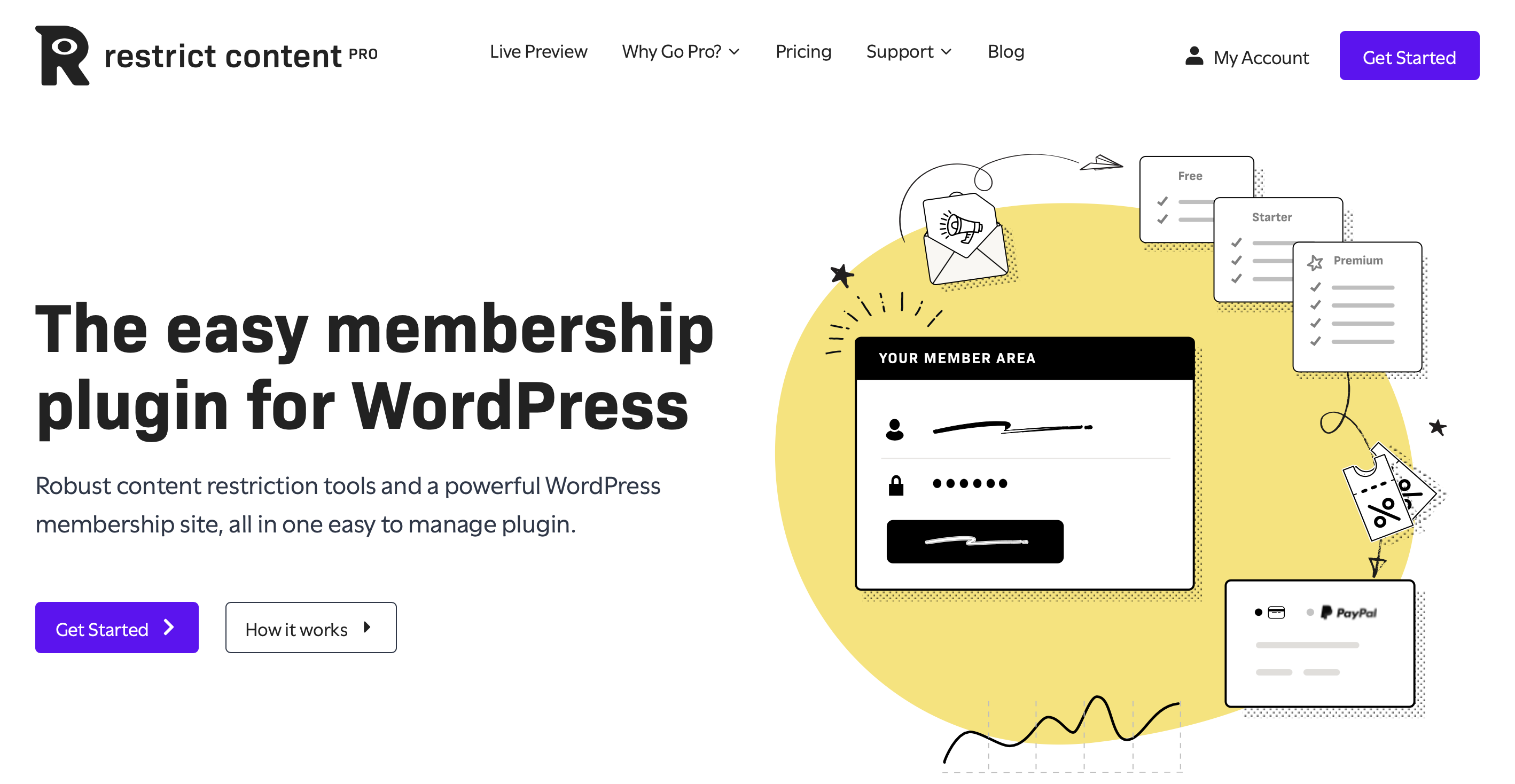 Site do plugin WordPress Restrict Content Pro Imagem: Site do plugin WordPress Restrict Content Pro