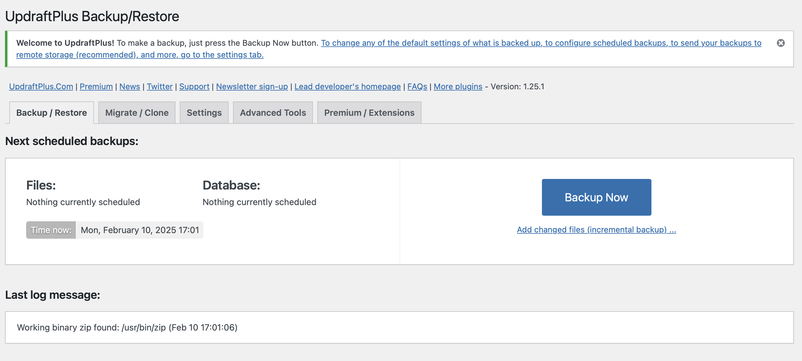 Menu de configuração do plugin UpdraftPlus Imagem: Menu de configuração do plugin UpdraftPlus