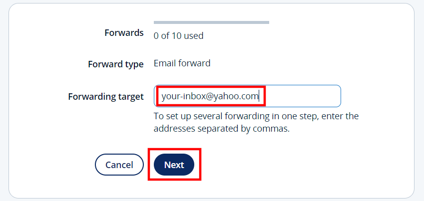 Configurando o encaminhamento na conta de cliente IONOS Imagem: Configurando o encaminhamento na conta de cliente IONOS