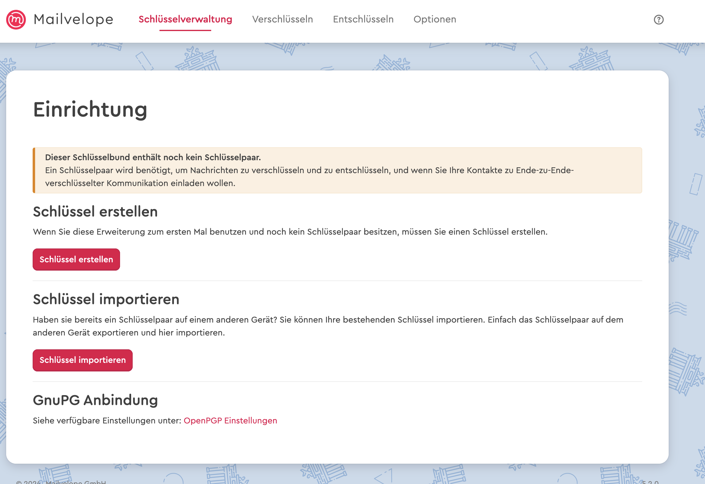 Captura de tela da extensão Mailvelope no Firefox Imagem: Captura de tela da extensão Mailvelope no Firefox