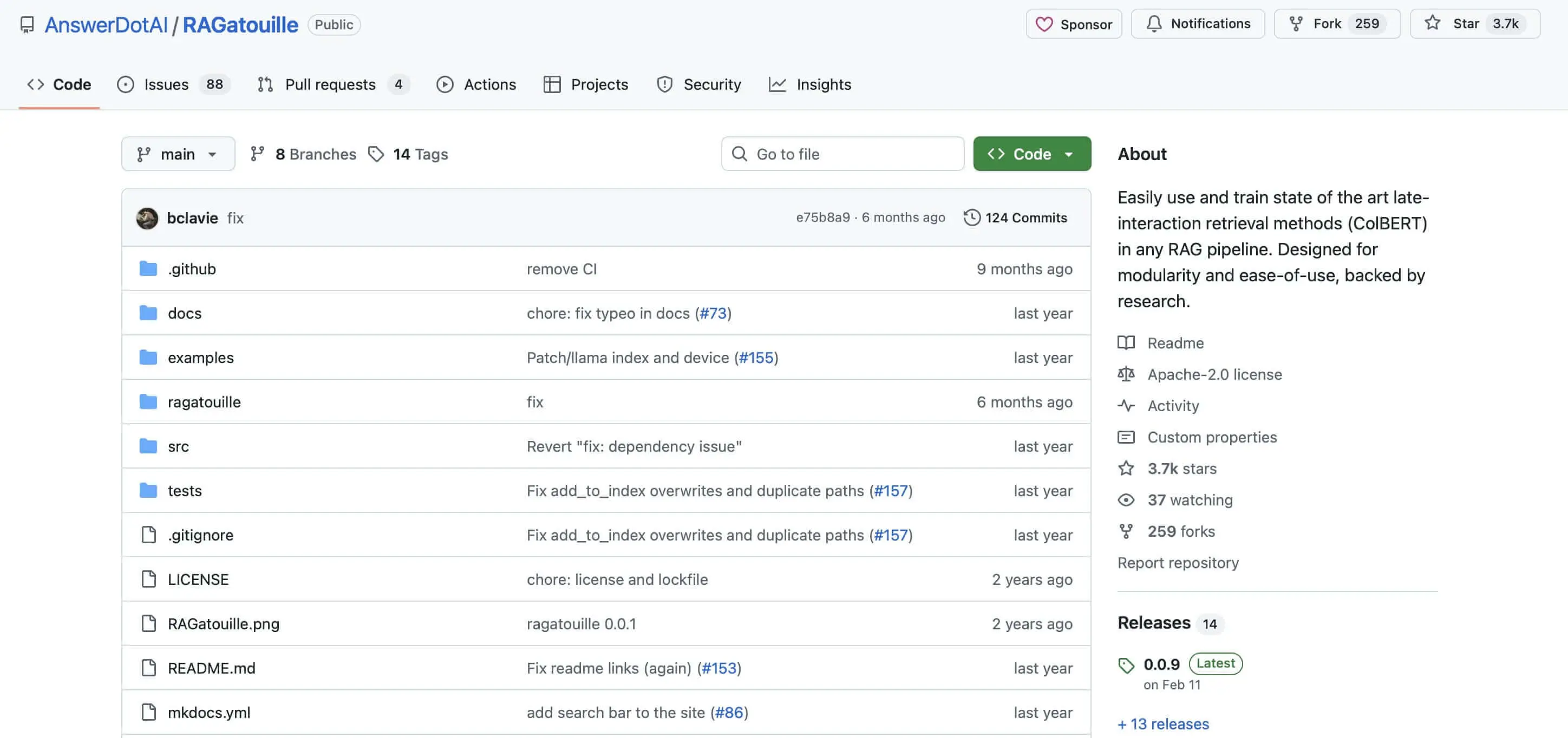 Imagem: Captura de tela do repositório GitHub do RAGatouille