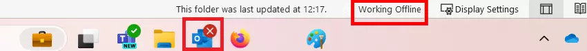 Barra de status do Outlook mostrando o status “Offline” Barra de status do Outlook mostrando o status “Offline”