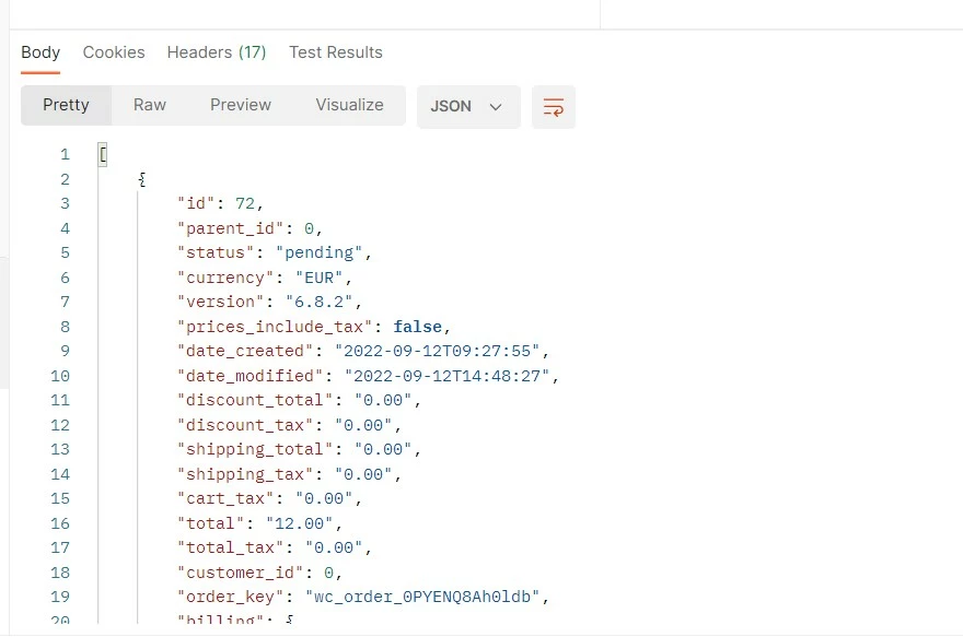 Imagem: Captura de tela do painel de resposta no Postman
