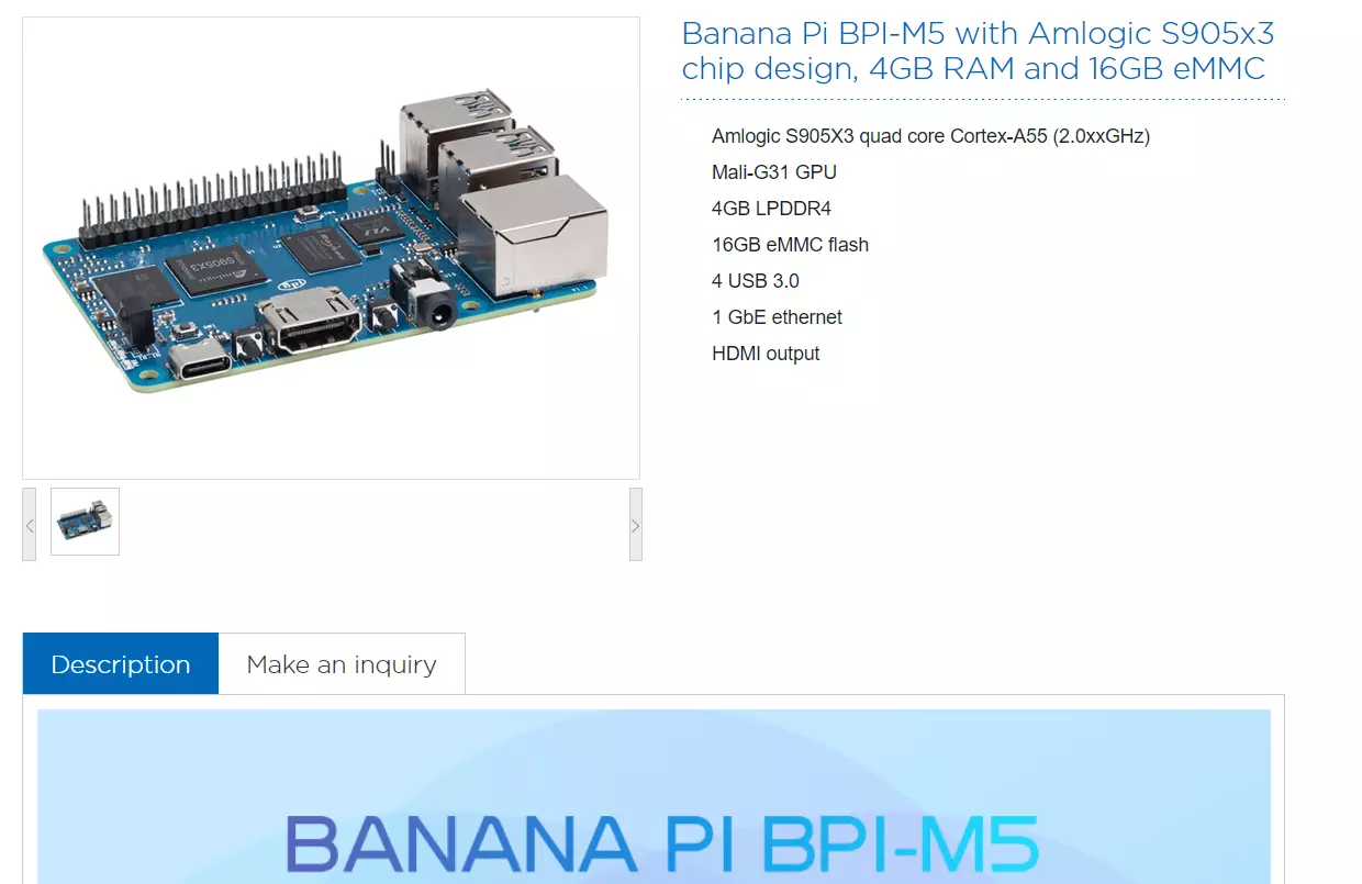 Captura de tela do site oficial do Banana Pi M5 Captura de tela do site oficial do Banana Pi M5