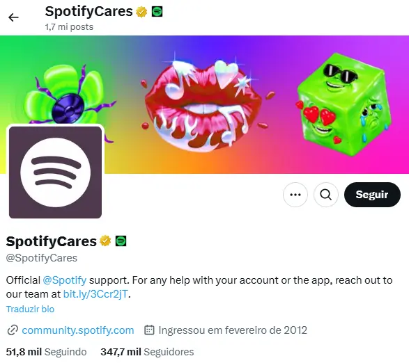 Captura de tela do perfil do SpotifyCares no X Imagem: Captura de tela do perfil do SpotifyCares no X
