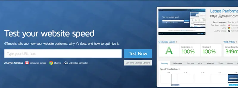 Imagem: Captura de tela do site GTmetrix
