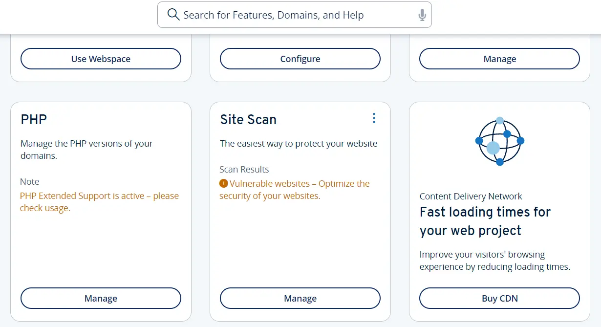 Conta de cliente daIONOS: PHP option in Hosting dashboard Imagem: Conta de cliente daIONOS: PHP option in Hosting dashboard