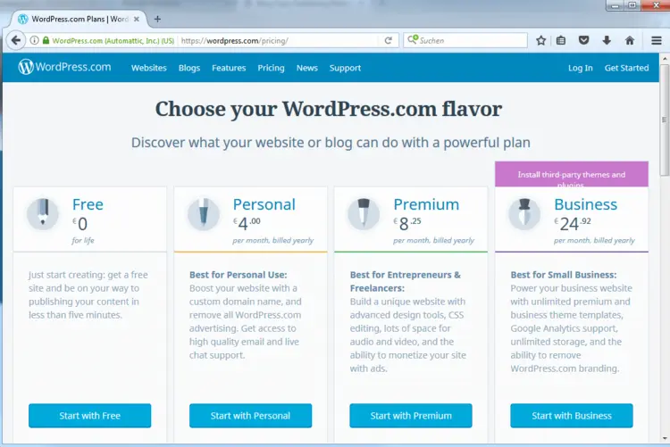 O WordPress.com oferece diferentes pacotes O WordPress.com oferece diferentes pacotes