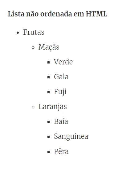 Exemplo de lista não ordenada em HTML Imagem: Exemplo de lista não ordenada em HTML