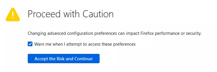 Aviso que aparece ao abrir o editor de configuração do Firefox Imagem: Aviso que aparece ao abrir o editor de configuração do Firefox