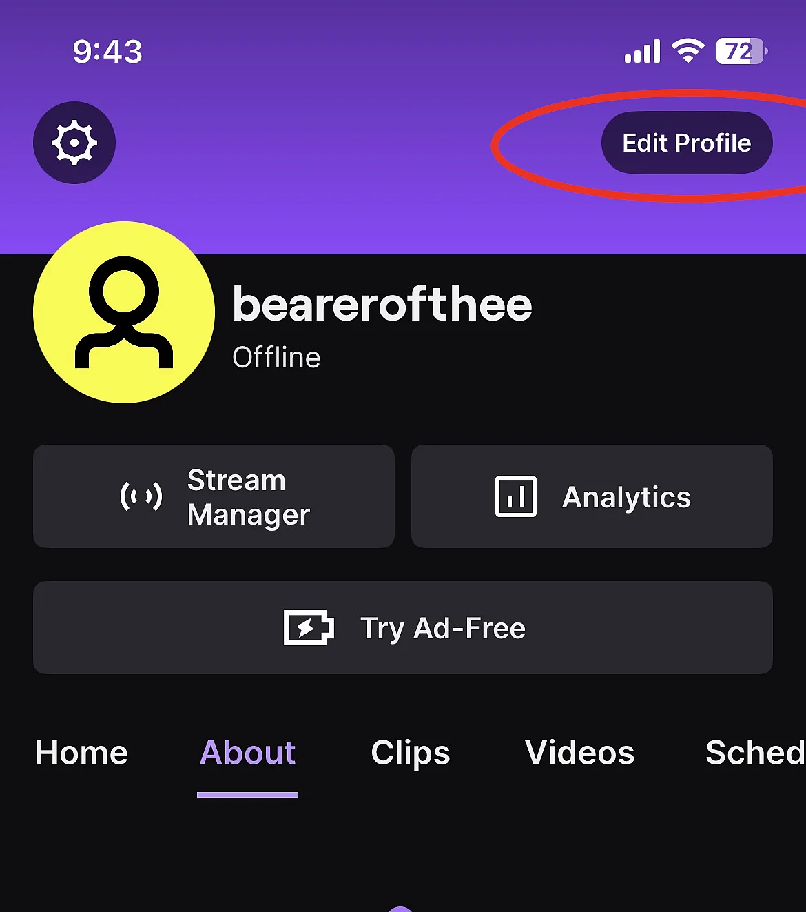 Menu abaixo da foto de perfil na Twitch Imagem: Menu abaixo da foto de perfil na Twitch