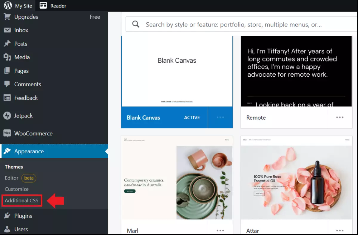 A opção do painel “Additional CSS” para editar páginas de produtos Imagem: A opção do painel “Additional CSS” para editar páginas de produtos