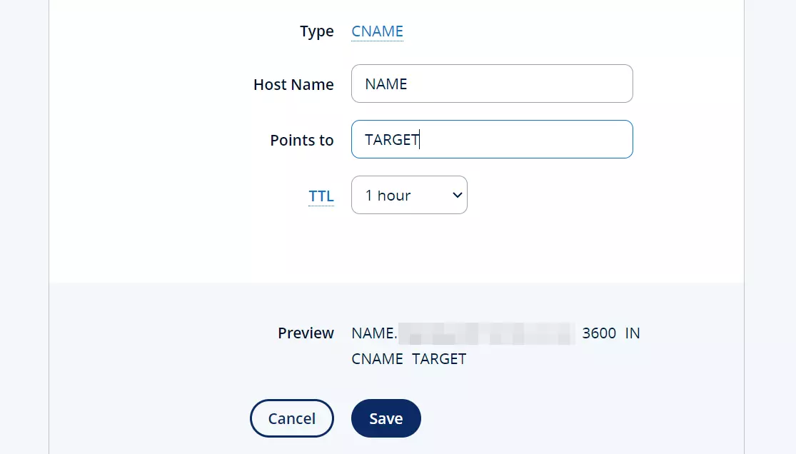 Entrada CNAME para o domínio IONOS Entrada CNAME para o domínio IONOS