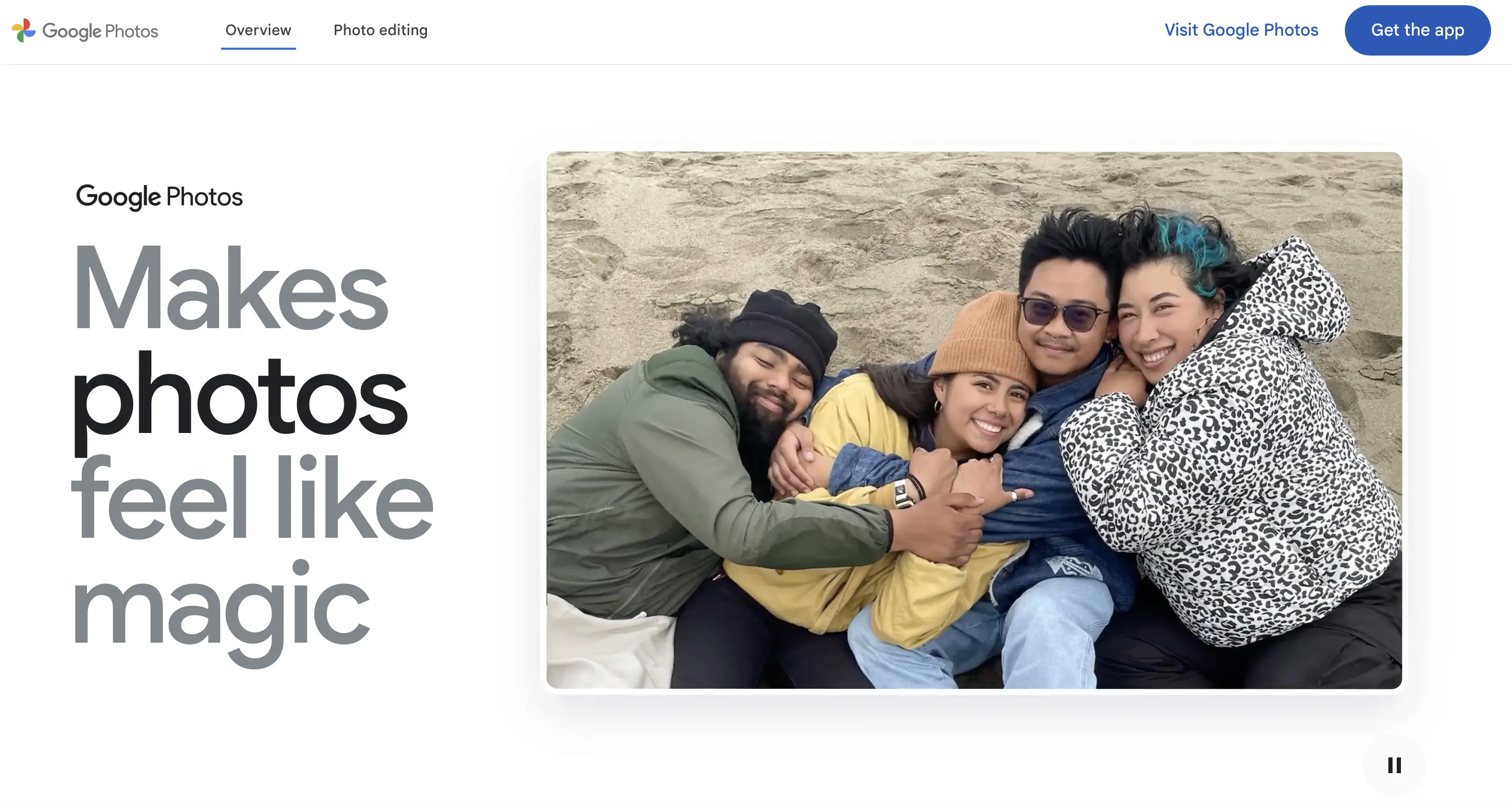 Captura de tela da página de apresentação do Google Photos Imagem: Captura de tela da página de apresentação do Google Photos